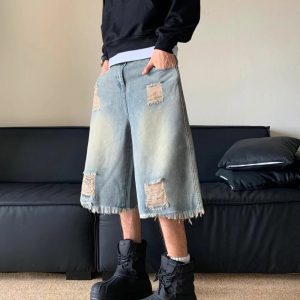 Trendy Washed Distressed Jorts for Y2K Aesthetic Outfits and Grunge Style Looks