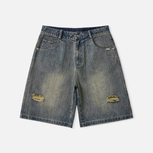 Trendy Washed Distressed Jorts for Y2K Aesthetic Outfits and Grunge Style Looks