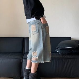 Trendy Washed Distressed Jorts for Y2K Aesthetic Outfits and Grunge Style Looks