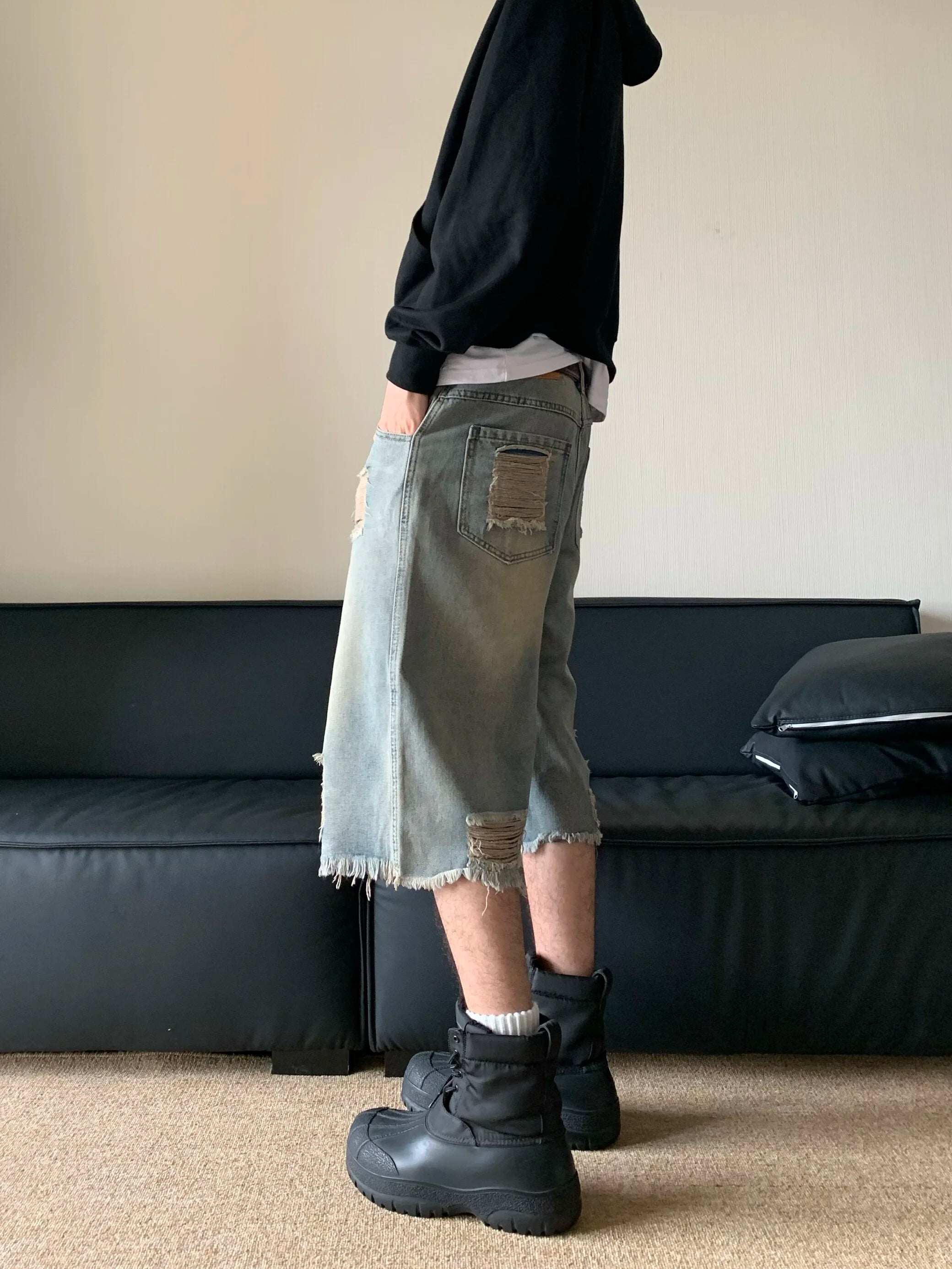 Trendy Washed Distressed Jorts for Y2K Aesthetic Outfits and Grunge Style Looks