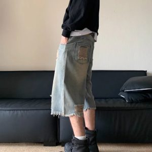 Trendy Washed Distressed Jorts for Y2K Aesthetic Outfits and Grunge Style Looks