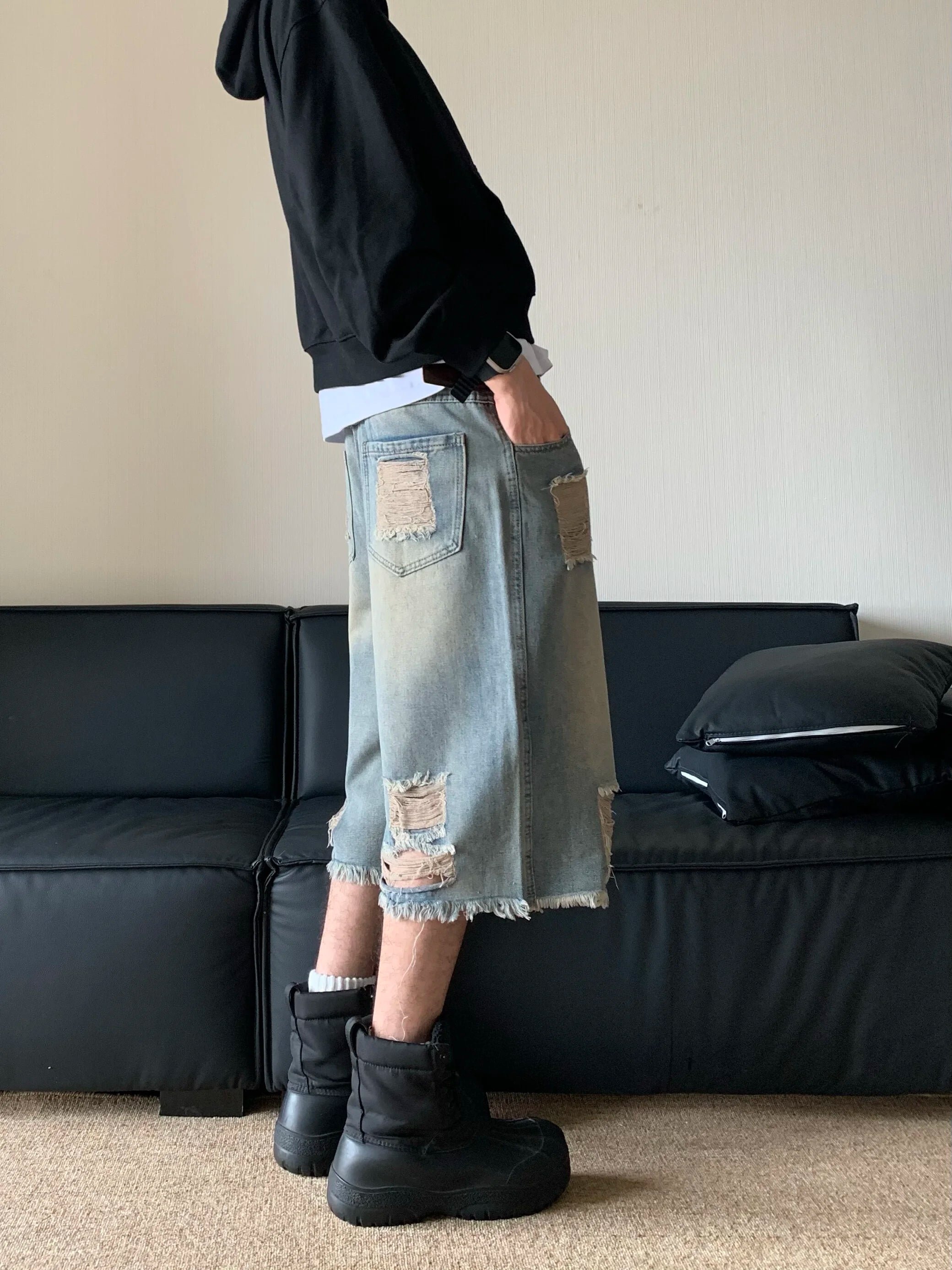 Trendy Washed Distressed Jorts for Y2K Aesthetic Outfits and Grunge Style Looks