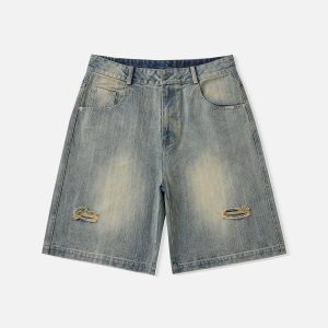 Trendy Washed Distressed Jorts for Y2K Aesthetic Outfits and Grunge Style Looks