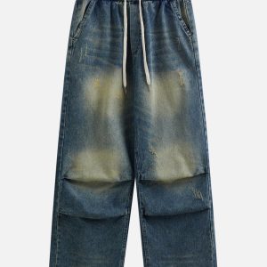 Trendy Washed Drawstring Jeans for Y2K Aesthetic Outfits and Comfy Casual Looks