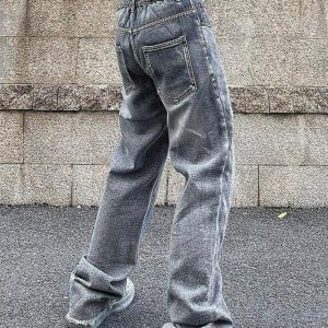 Trendy Washed Embroidery Boyfriend Jeans for Y2K Aesthetic and Grunge Style Lovers