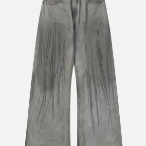 Trendy Washed Graffiti Jeans for Y2K Aesthetic Outfits and Grunge Style Looks