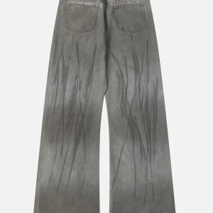 Trendy Washed Graffiti Jeans for Y2K Aesthetic Outfits and Grunge Style Looks