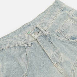 Trendy Washed Multi Pocket Cargo Jeans for Y2K Aesthetic and Grunge Style Lovers