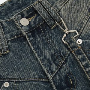 Trendy Washed Patchwork Jeans for Y2K Aesthetic Outfits and Grunge Style Looks