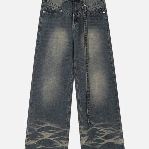 Trendy Washed Patchwork Jeans for Y2K Aesthetic Outfits and Grunge Style Looks