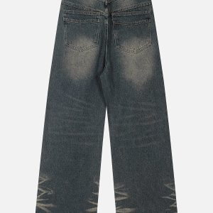 Trendy Washed Patchwork Jeans for Y2K Aesthetic Outfits and Grunge Style Looks