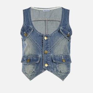 Trendy Washed V-Neck Vest for Y2K Aesthetic Outfits and Coquette Style Looks