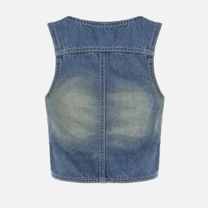 Trendy Washed V-Neck Vest for Y2K Aesthetic Outfits and Coquette Style Looks