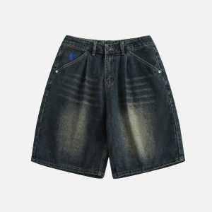 Trendy Washed Wrinkle Jorts for Y2K Aesthetic Outfits and Casual Grunge Style