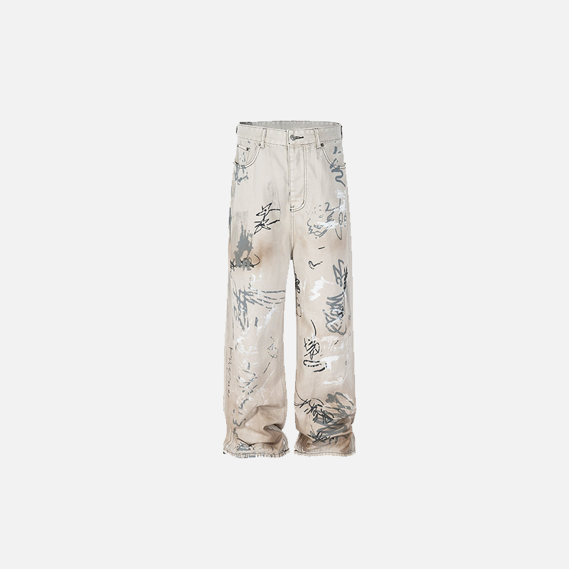 Trendy Wide-Leg Graffiti Pants for Y2K Aesthetic and Grunge Style Outfits