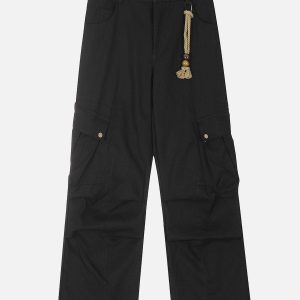 Trendy Y2K Big Pocket Cargo Pants for a Chic Grunge Aesthetic Look