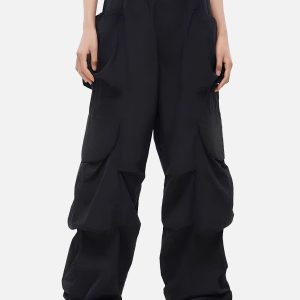 Trendy Y2K Big Pocket Drawstring Cargo Pants for Chic Coquette and Grunge Aesthetics