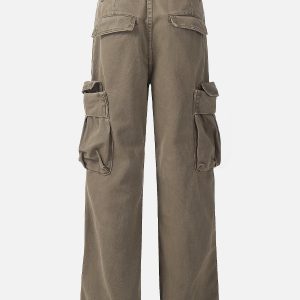 Trendy Y2K Big Pocket Wrinkle Cargo Pants for Effortless Grunge Aesthetic Style