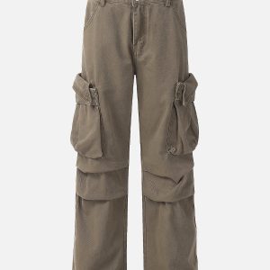 Trendy Y2K Big Pocket Wrinkle Cargo Pants for Effortless Grunge Aesthetic Style