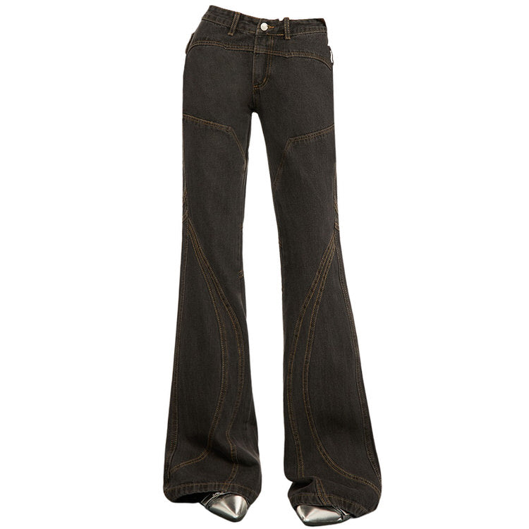 Trendy Y2K Brown Flare Jeans for a Chic Grunge Aesthetic Look and Comfy Style