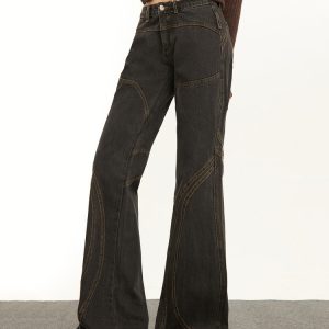 Trendy Y2K Brown Flare Jeans for a Chic Grunge Aesthetic Look and Comfy Style