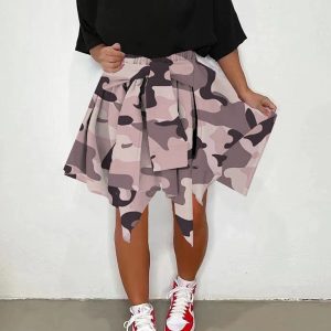 Trendy Y2K Camouflage Cargo Skirt for Grunge Aesthetic and Coquette Style Outfits