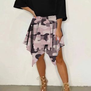 Trendy Y2K Camouflage Cargo Skirt for Grunge Aesthetic and Coquette Style Outfits