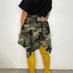 Trendy Y2K Camouflage Cargo Skirt for Grunge Aesthetic and Coquette Style Outfits