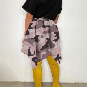 Trendy Y2K Camouflage Cargo Skirt for Grunge Aesthetic and Coquette Style Outfits