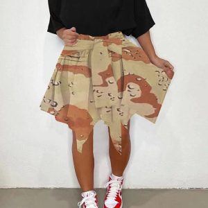 Trendy Y2K Camouflage Cargo Skirt for Grunge Aesthetic and Coquette Style Outfits