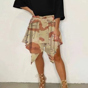 Trendy Y2K Camouflage Cargo Skirt for Grunge Aesthetic and Coquette Style Outfits