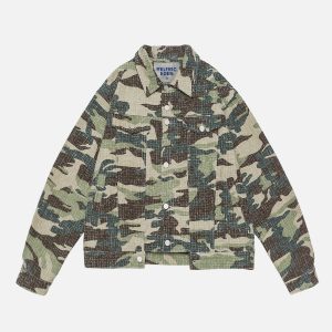 Trendy Y2K Camouflage Jacket for Grunge Aesthetic and Coquette Style Outfits