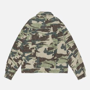 Trendy Y2K Camouflage Jacket for Grunge Aesthetic and Coquette Style Outfits