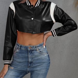 Trendy Y2K Cropped PU Jacket for Edgy Grunge Aesthetic and Coquette Style Outfits