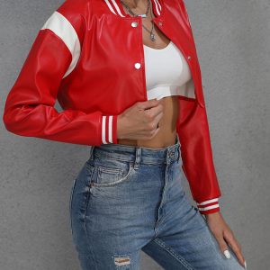 Trendy Y2K Cropped PU Jacket for Edgy Grunge Aesthetic and Coquette Style Outfits