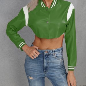 Trendy Y2K Cropped PU Jacket for Edgy Grunge Aesthetic and Coquette Style Outfits