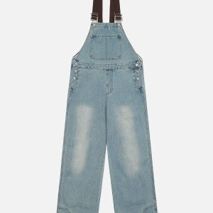 Trendy Y2K Denim Overalls with Reverse Pocket for a Chic Grunge Aesthetic Look