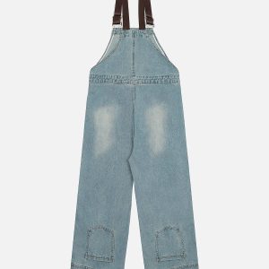 Trendy Y2K Denim Overalls with Reverse Pocket for a Chic Grunge Aesthetic Look