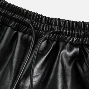 Trendy Y2K Faux Leather Drawstring Shorts for Chic Coquette and Grunge Aesthetic Outfits