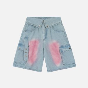 Trendy Y2K Fold-Over Washed Jorts for a Chic Coquette Aesthetic Look