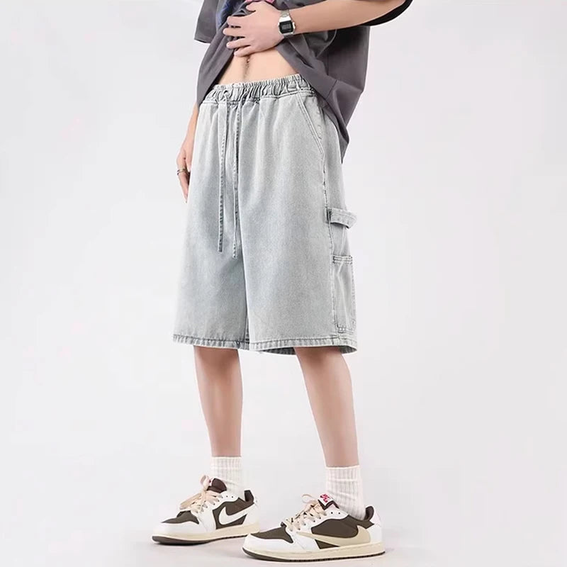 Trendy Y2K High-Waisted Baggy Blue Denim Jorts for a Chic Grunge Aesthetic Look