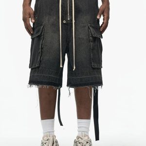 Trendy Y2K Loose Washed Pocket Jorts for a Chic Grunge Aesthetic Look