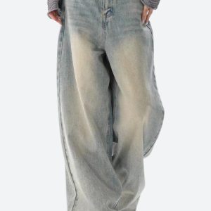 Trendy Y2K Low Rise Baggy Denim Jeans for a Chic Grunge Aesthetic Look