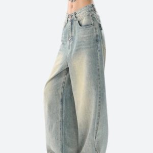 Trendy Y2K Low Rise Baggy Denim Jeans for a Chic Grunge Aesthetic Look