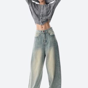 Trendy Y2K Low Rise Baggy Denim Jeans for a Chic Grunge Aesthetic Look