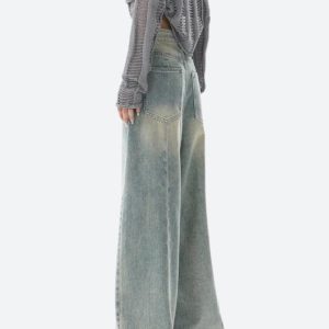 Trendy Y2K Low Rise Baggy Denim Jeans for a Chic Grunge Aesthetic Look