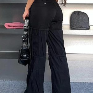 Trendy Y2K Low Waist Pocket Ribbon Splice Cargo Pants for Chic Aesthetic Outfits