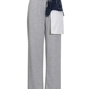 Trendy Y2K Mixed Up Denim Sweatpants for Aesthetic Outfits and Comfy Street Style