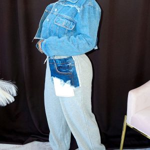 Trendy Y2K Mixed Up Denim Sweatpants for Aesthetic Outfits and Comfy Street Style