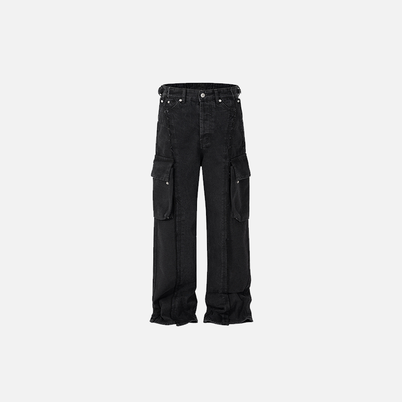 Trendy Y2K Multi-Pocket Cargo Jeans for a Chic Grunge Aesthetic Look